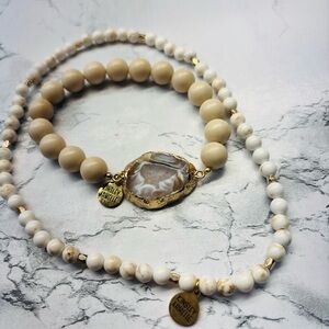 Kinsley Armelle Gold and Cream Stone Bracelet & Necklace Set